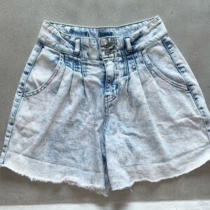 90s inspired acid wash high waisted denim shorts